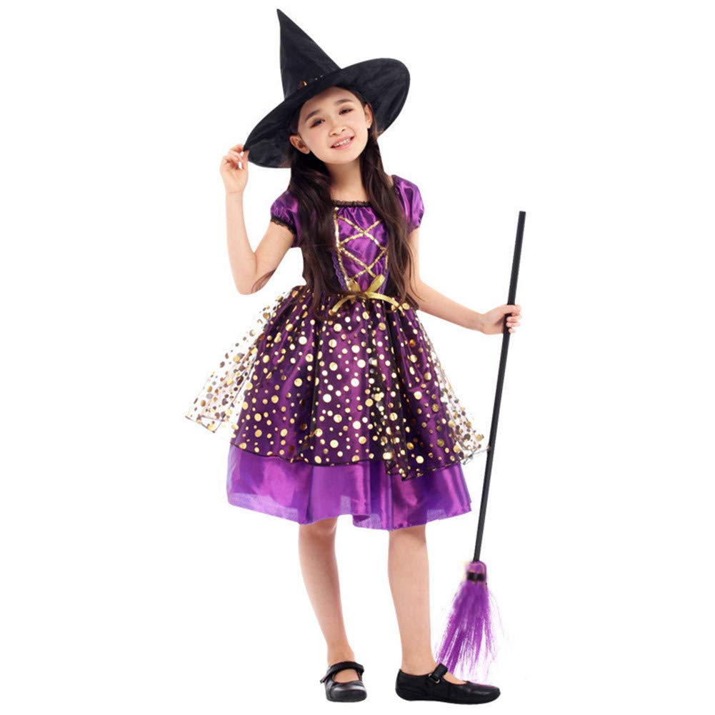 

[QIJOVO] Children s Clothes One-Piece Dress for Girls Halloween Costume Hat Broom 3-Piece Set Shrine Maiden Witch Devil Costume Disguise for Children