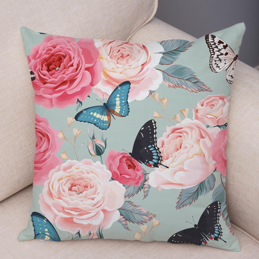 Nordicstyle Roses and Birds Cushion Cover Double Print Decor Plant Pillow Case Soft Plush Pillowcase for Sofa Home Children Room