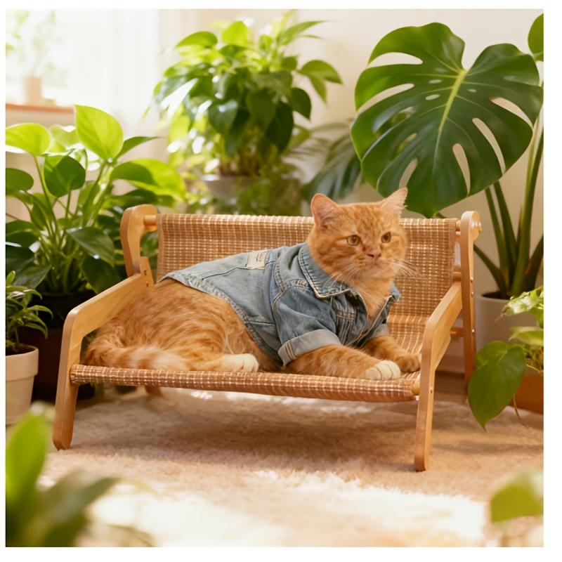 2 In 1 Cat Hammock Scratching Post Solid Wood Cat Bed Sofa Durable Woven Pet Rest Couch Built-in Cat Nest All Season Pet Furniture Easy Assembly