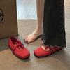 Red Light Mouth Single Shoes Female Gentle Fairy Evening Breeze Flat Bottom with Skirt Spring and Summer 2025 New Doudou Shoes Sandals