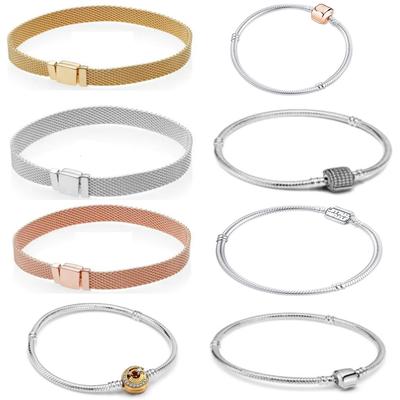 925 Silver Charm Bracelet for Women Snake Chain & Mesh Chain Design DIY Beads Compatible Fashion Fine Jewelry Gif