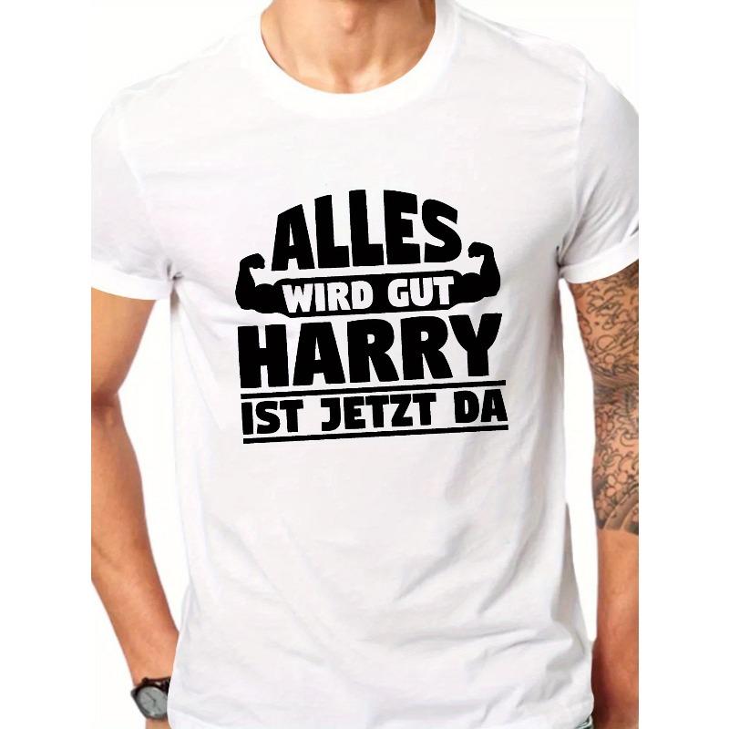 

European sizes Men s Harry Here Graphic T-Shirt - & English Name Print, Casual Short Sleeve Round Neck Summer Top 4XL білий