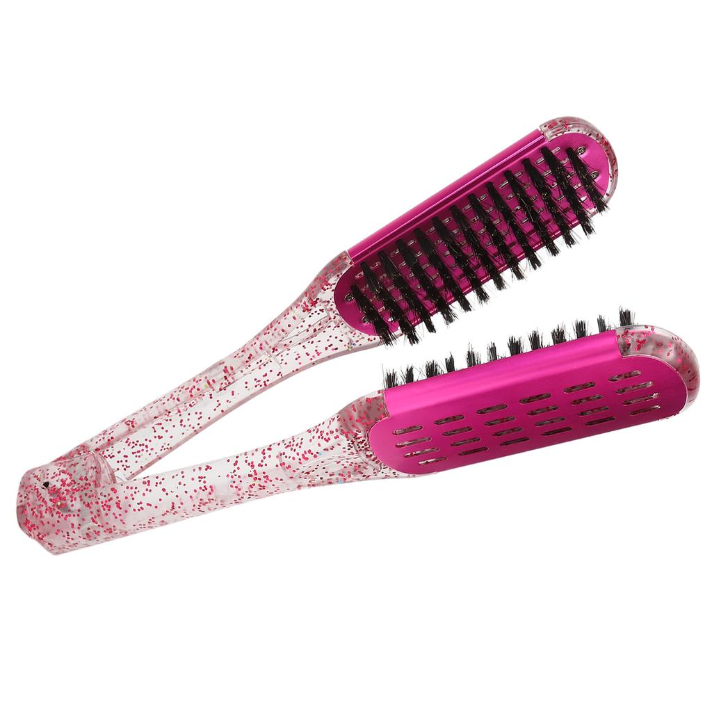 Hair Straightening Splint Comb Soft Hair Double Sided Hair Straightener Clamp Brush Styling Tool Rose Red