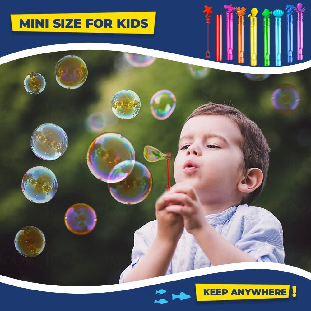 32Pcs Sea Mini Bubble Wands Assortment 8 Styles 8 Colors Bubble Party Favors for Kids, Bubbles for Kids, Themed Birthday Party Favors, Classroom