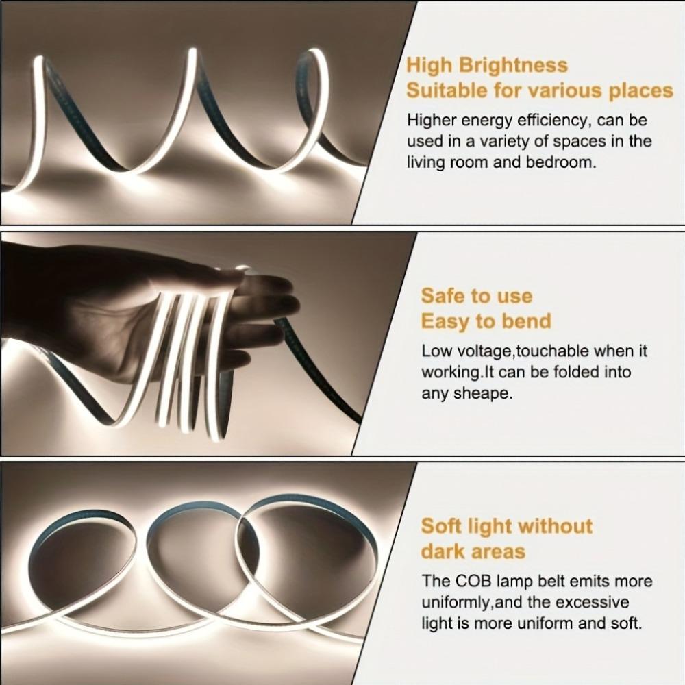 5V COB LED Strip Light with Touch Dimmer 320 LEDs/m USB Flexible Diode Tape for TV Backlight DIY Wall Room Decoration