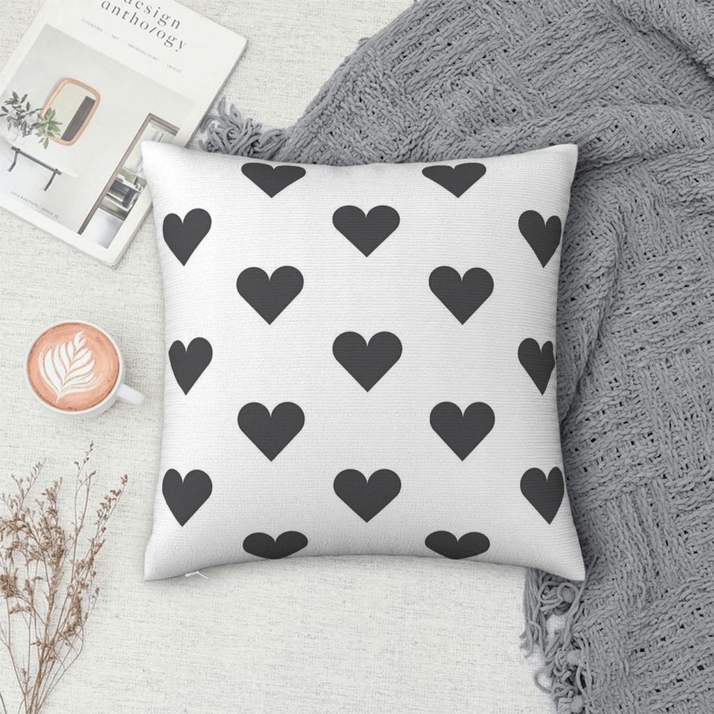 Charcoal Grey Love Hearts Pillowcase Polyester Linen Velvet Printed Zip Decor Sofa Cushion Cover