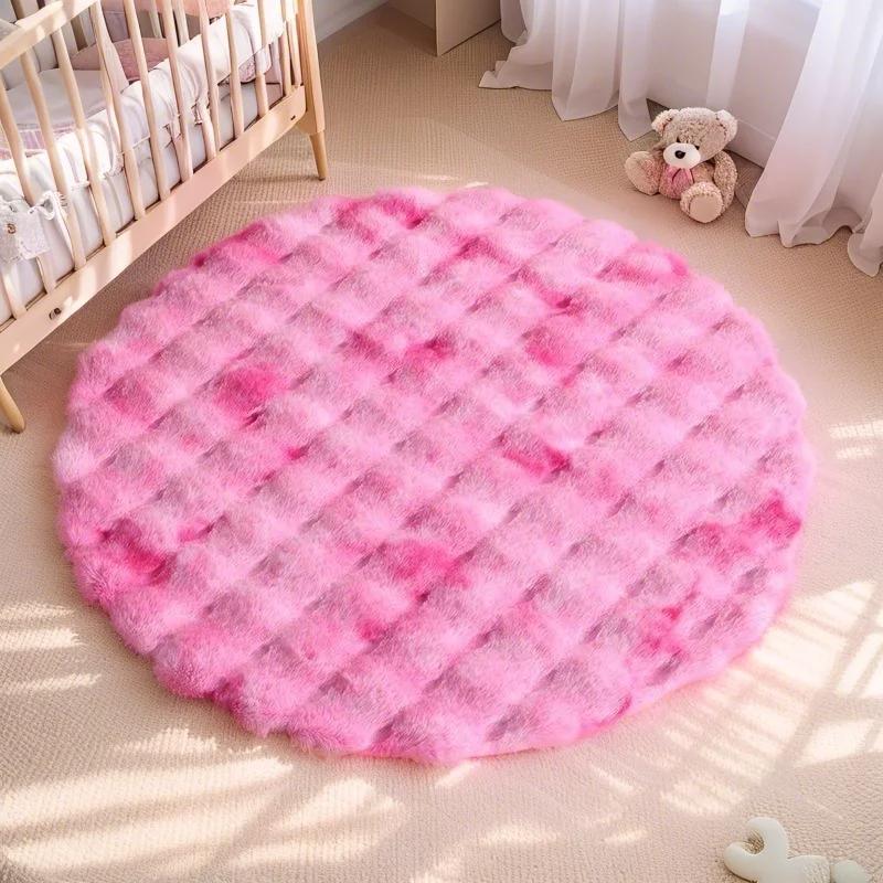 Bubble Imitation Rabbit Fur Carpet Round for Living Room Soft Plush Fluffy Rugs Kids Room Home Decor Dressing Table Foot Mats