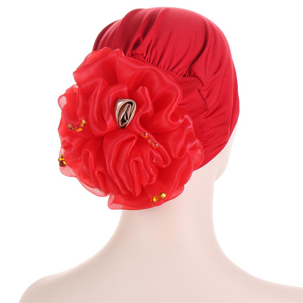 KepaHoo Satin Flower Turban Bonnet for Women Muslim Headwear Bandana Caps Islamic Headscarf Hair Bands Hat Indian Headwrap