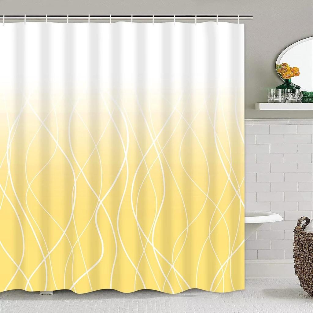 Simple Abstract Line Bathroom Four-Piece Shower Curtain Bathroom Shower Curtain Partition Curtain Bathroom Curtain Polyester
