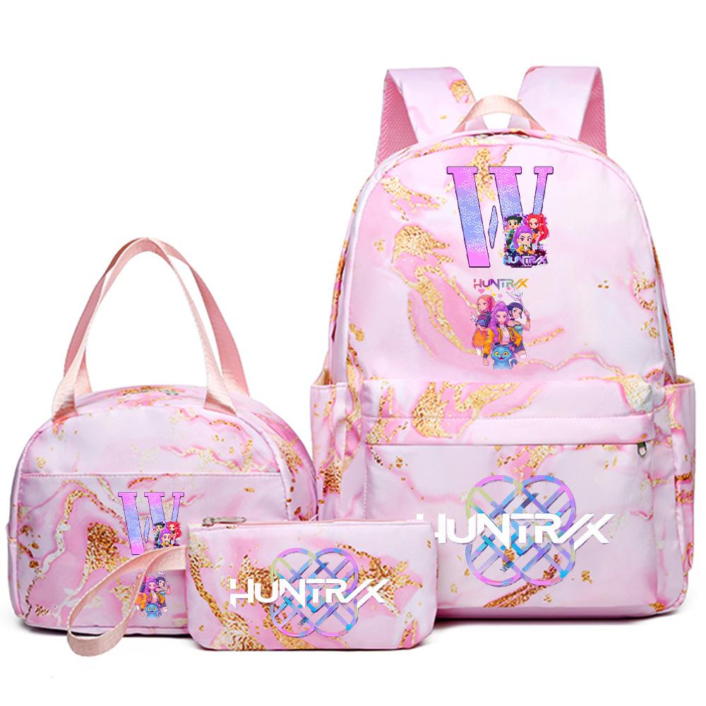 3 Stück/Set Anime Englischer Buchstabe A-Z Aufgedruckter Rucksack mit Handtasche Federmäppchen für Teenager Schüler Mädchen Jungen Schultasche Reisetasche