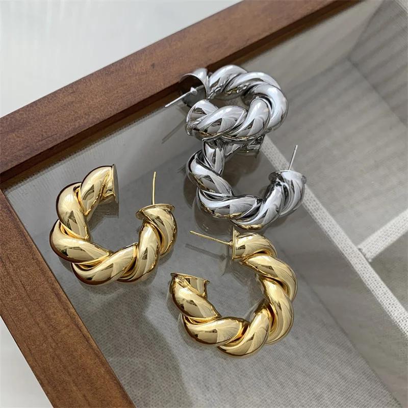 Trendy Circle Twists Earring for Women Simple Temperament Hyperbole Gold Ear Daily Wear Jewelry Party Earrings for Women