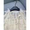 Off-White Romantic Retro Lace Flower Embroidered Mesh Shawl Top