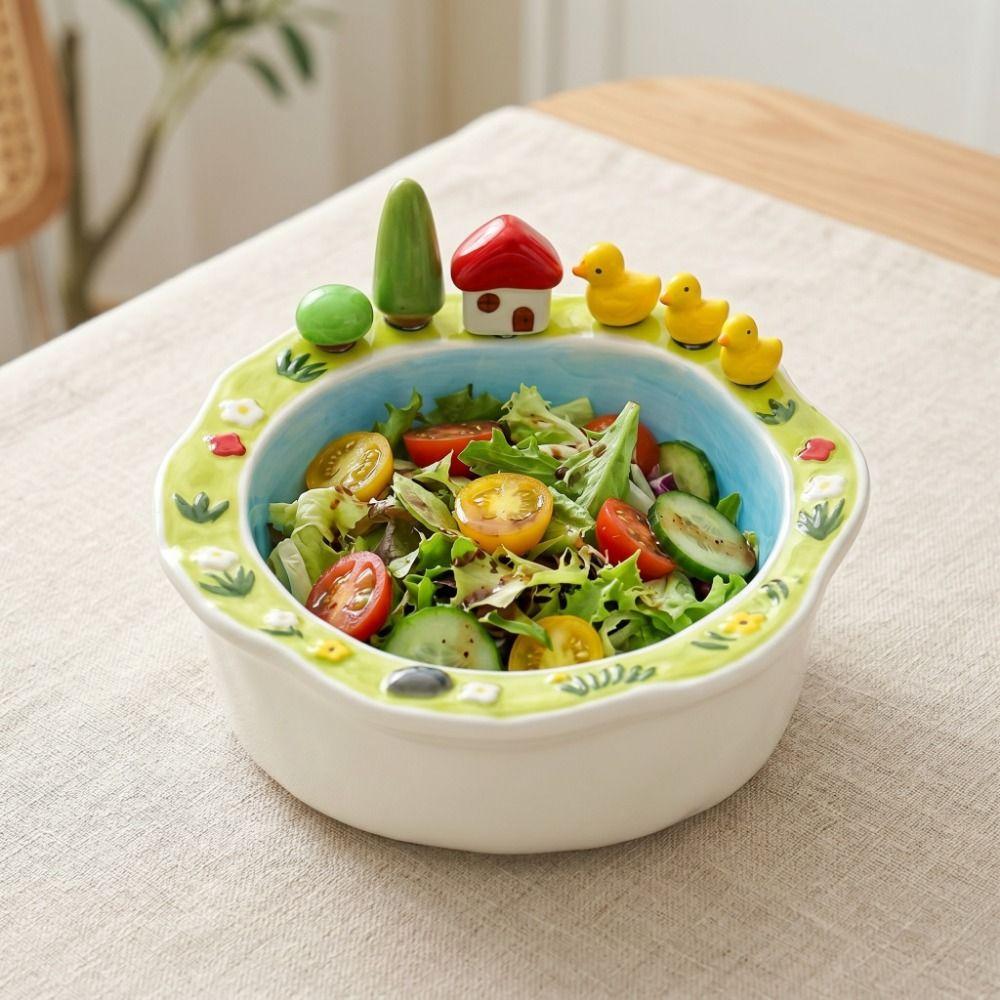 Little Duck House Shape Fruit Bowl with Fork Cartoon Snack Plate Creative Salad Plate Living Room