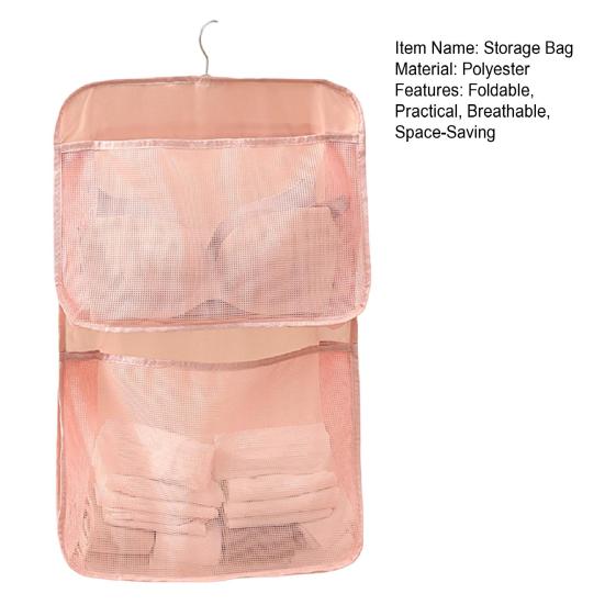 Mesh Wardrobe Organizer Large Capacity Storage Net with Hook Breathable Hanging Storage Pouch for Socks Underwear Dormitories Travel Use