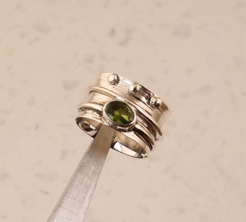Solid 925 Sterling Silver Peridot Gemstone Spinner Band Meditation Ring Jewelry Unisex Gift Statement Ring