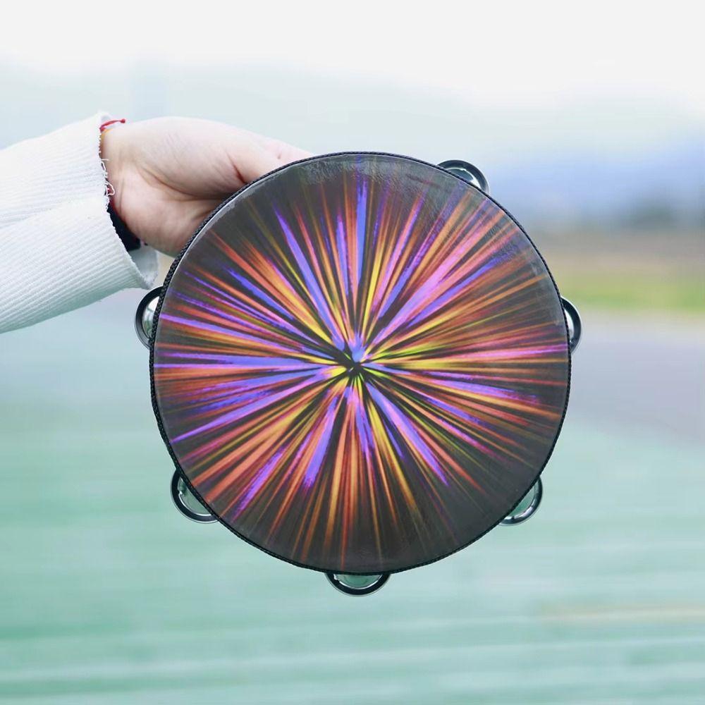 Double Row Hand Held Drum Rainbow Wood Children's Drum Durable Tambourine Musical Instrument