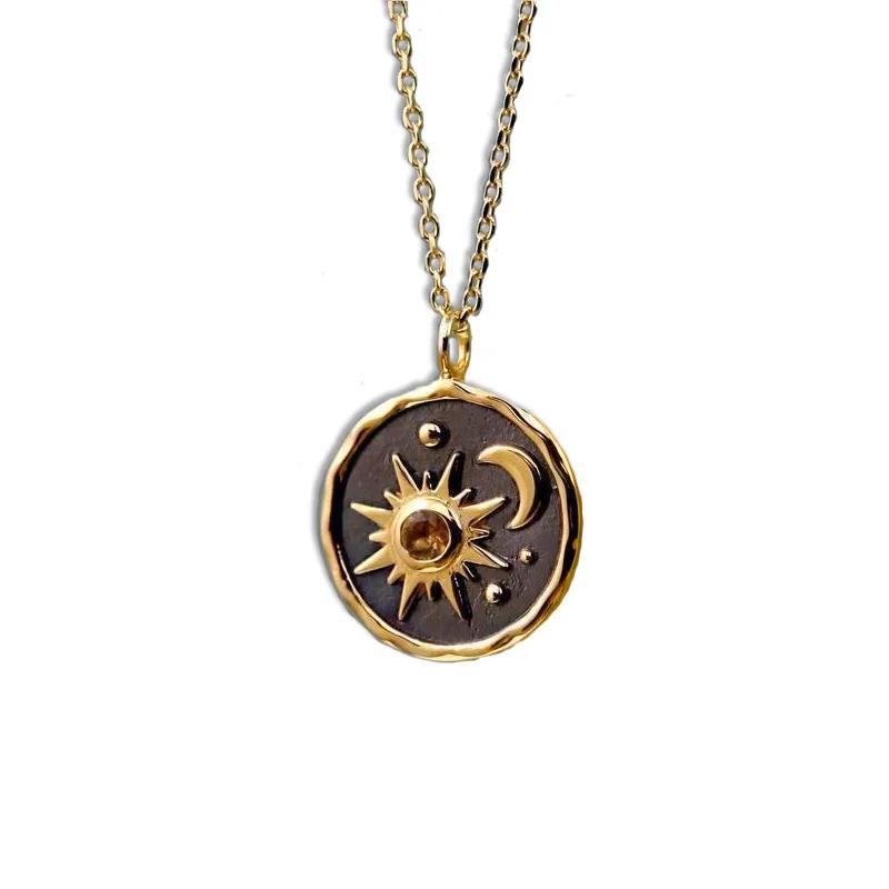 Bohemia Vintage Sun and Moon Pendant Necklace for Women Personality Design Chain of Clavicle Chokers Jewelry Accessories Gift
