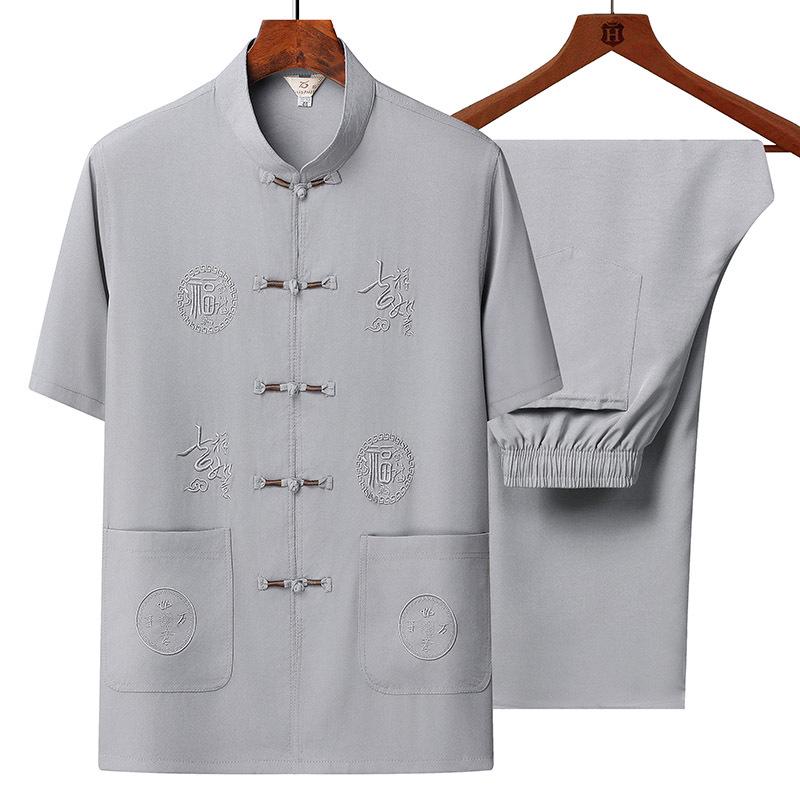 Men's Chinese Style Tang Suit Set – Summer Short Sleeve for Middle-Aged & Elderly
