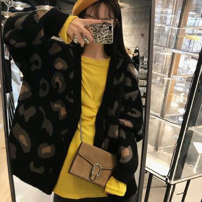 Fashion Leopard Knitted Cardigan Coat Women's Casual Long Sleeve Street Sweater Top