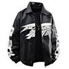 Amerikanischer Rennanzug Bedruckte Lederjacke Herren Street Handsome Stehkragen Motorrad Lederjacke Jacke