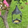 Peaked Roof Wrought Iron Hanging Bird Feeder, Rustic Vintage Outdoor Garden Patio Balcony Decoration