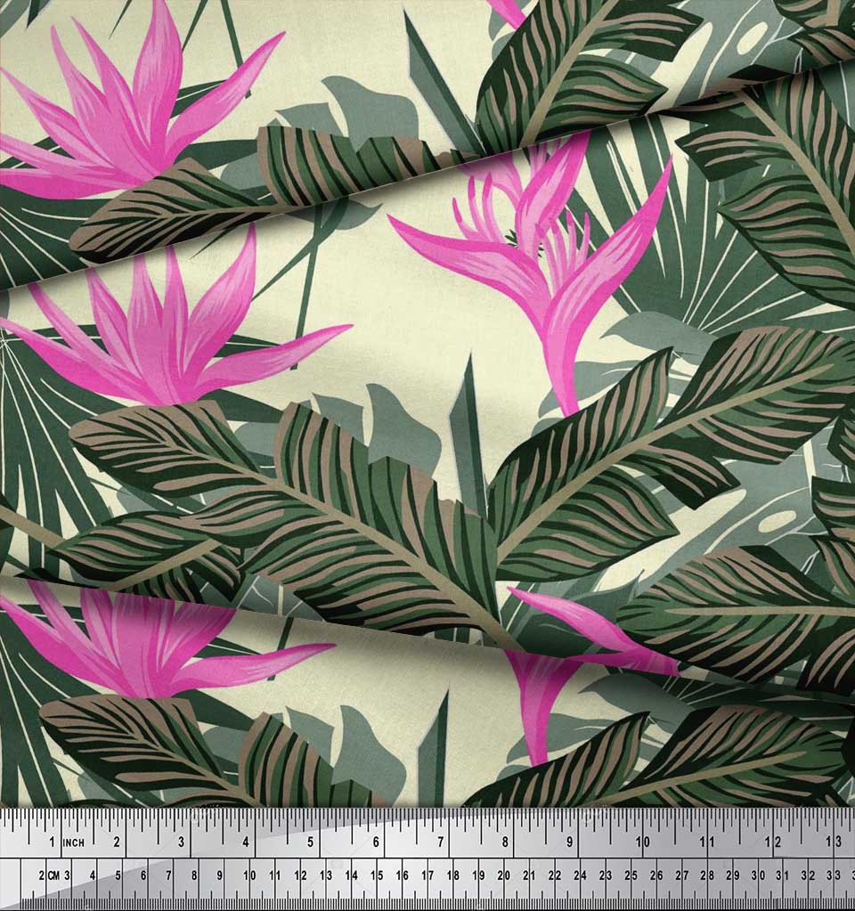Soimoi Japan Crepe Satin Stoff Blomster & Blader Tropisk Stoff Prints etter meter 42 tommer