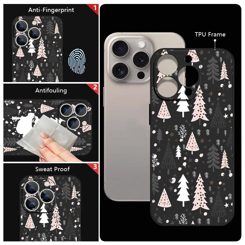 Cute Christmas Tree Pattern TPU Soft Silicone Case For iPhone 17 Pro Max 16E 16 15 14 13 Pro Max 12 Pro 11 Shockproof With Lanyard Phone Cover Fundas