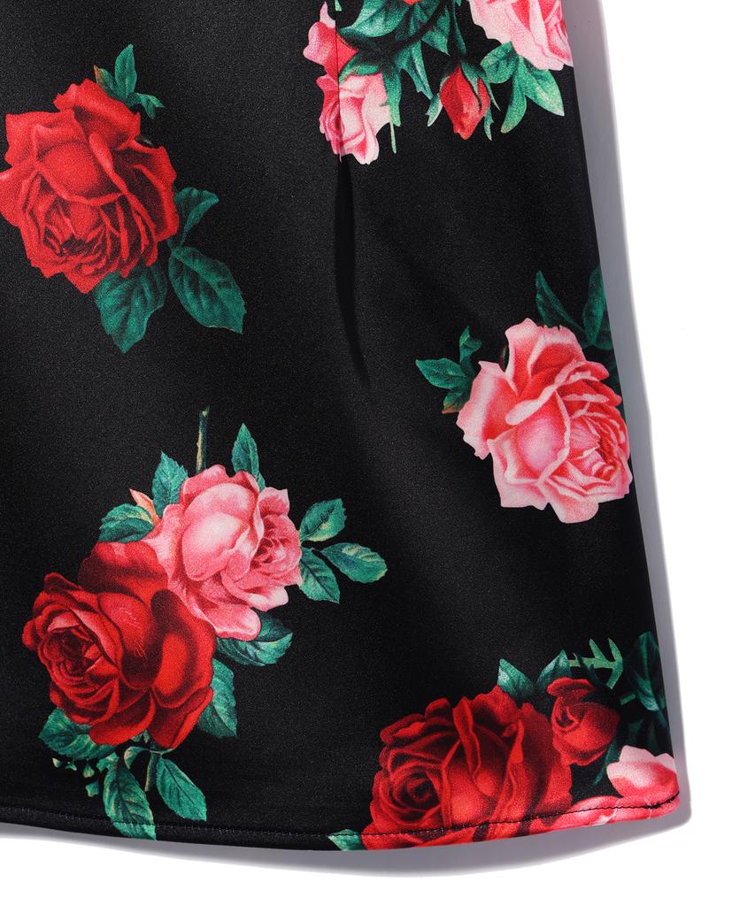 YOUHEE Satin Flower Pattern Dress Black
