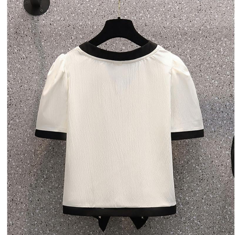Französische Büroangestellte Slim Duftendes Sommerhemd Neu V-Ausschnitt Strickjacke Kurzarm Damen Knopf Einfach Schick Mode Weiße Oberteile