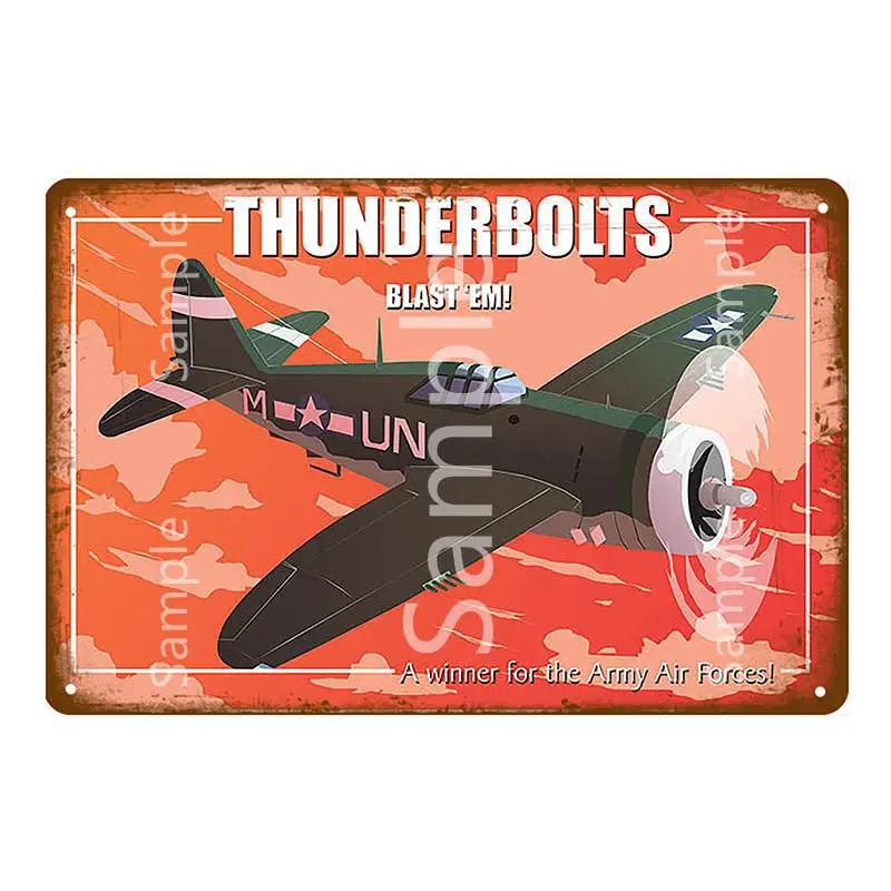 Retro Airplane Metal Signs Fighter Jet Plane Vintage Aircraft Plate Metal Plaque Painting Living Room Home Wall Decoration YL094