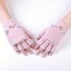 1 Paar Damen Winter Niedliche Katzenohr Halbfinger Klapphandschuhe - Weiche Winddichte Warme Handschuhe