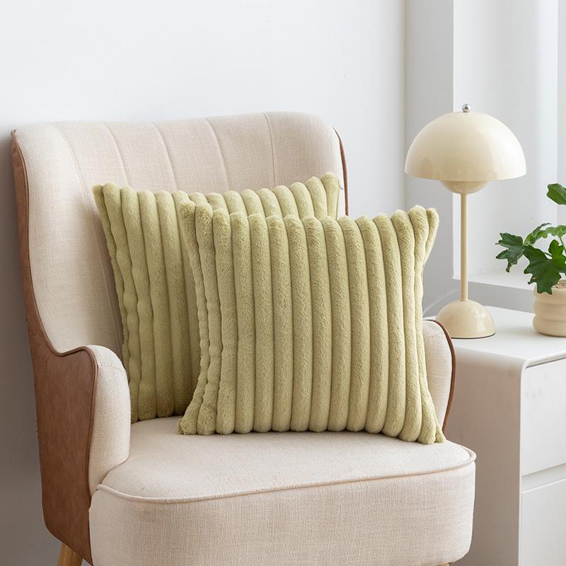 2Pcs Luxury Nordic Plush Cushion Cover Comfortable Textured Striped Throw Pillow Cover Soft Plush Pillowcase Living Room Decor