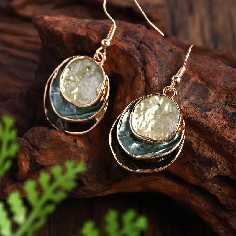 2Pcs/set Multilayer Pendant Jewelry Vintage Boho Jewelry Set Zinc Alloy Enamel Multilayer Round Pendant Necklace and Earrings Elegant Fashion