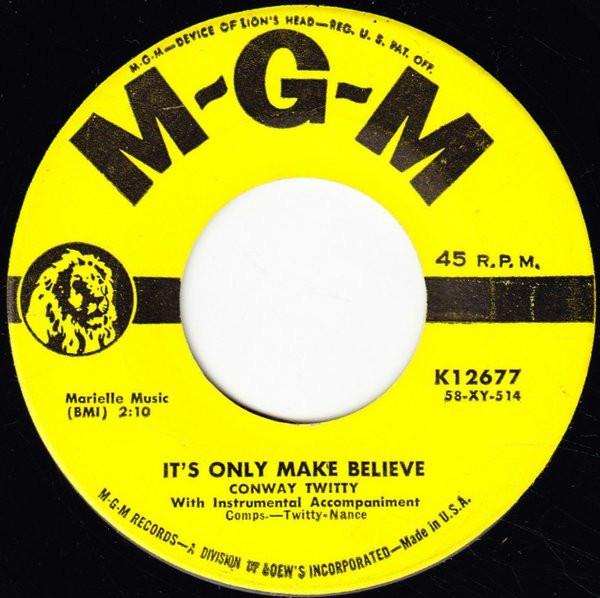 7-дюймовая пластинка CONWAY TWITTY Its Only Make Believe Ill Try K12677 MGM Records 1958 США Рок Б/у