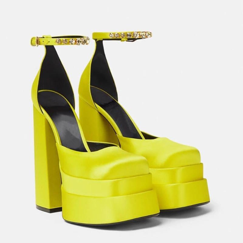 Spring Four Seasons Bright Diamond Super High Heel Single Shoes Women's C Bow Fashion Rhinestone Bow Thick Heel Sandals
