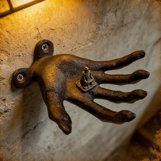 Creepy Hand Wall Hook Metal Distressed Finish Hook Gothic Hand Statue Tealight Candle Holder Hook for Jewelry Rings Entryway Bedroom Indoor Decor