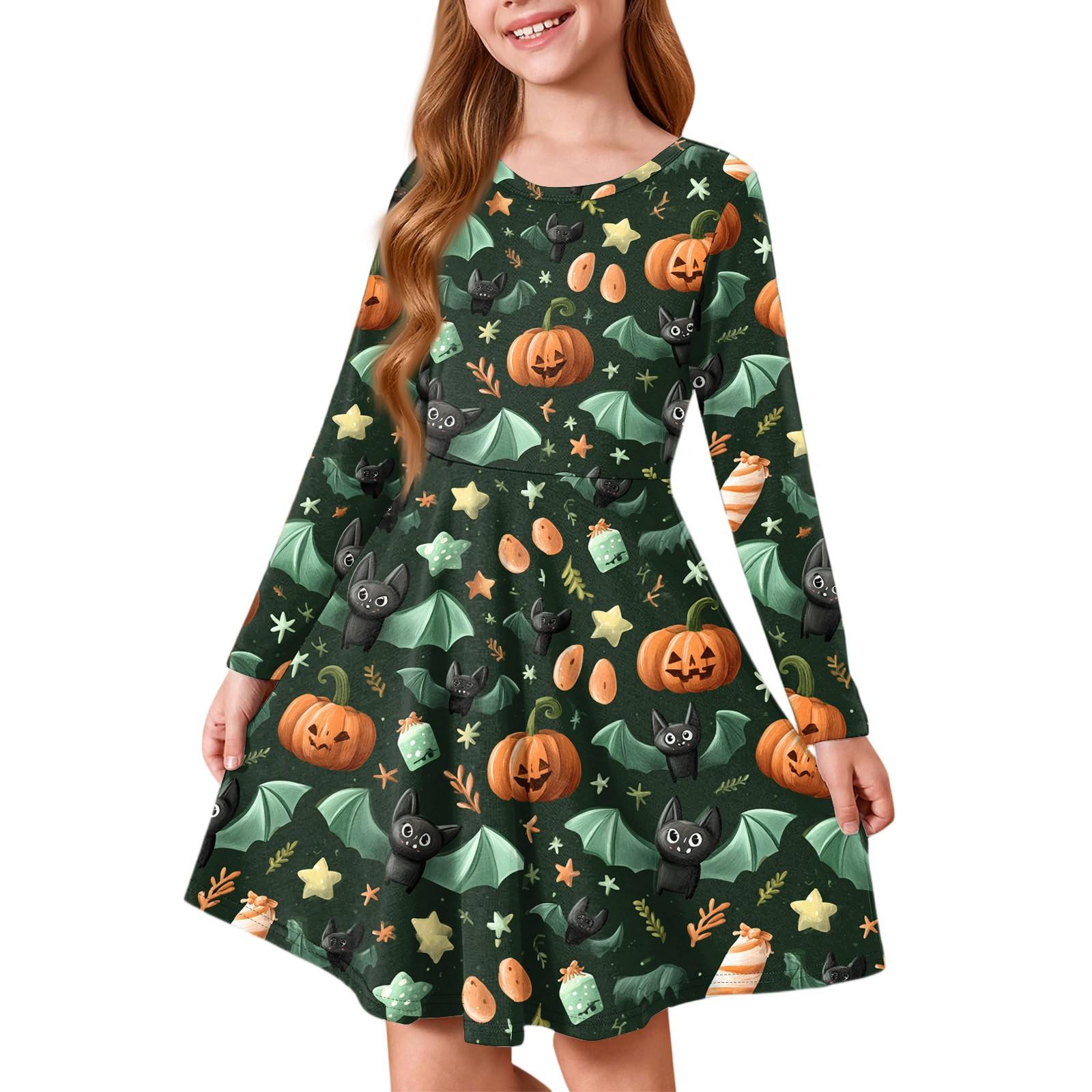 

Летнее платье принцессы для девочек на Хэллоуин - Платье-футболка А-силуэта с длинным рукавом 120 зелёный