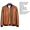 Men Fall Winter Jacket Vinatge Smooth Faux Leather Windproof Plus Size Stand Collar Solid Color Long Sleeve Zipper Closure
