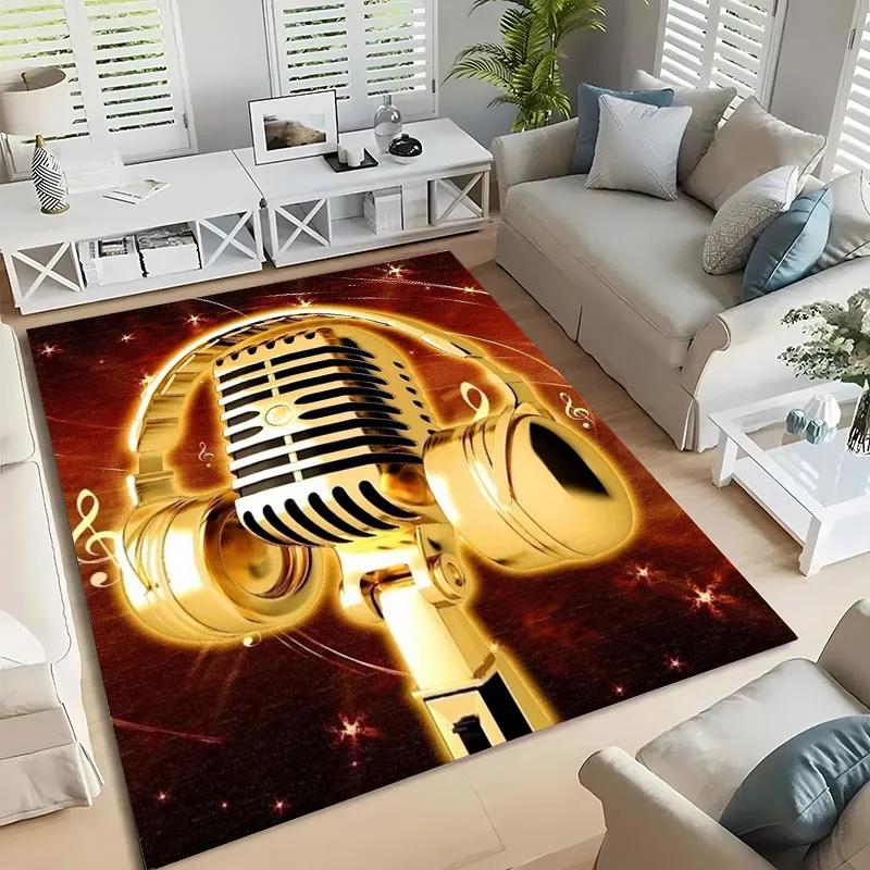 Lustiger Teppich mit Mikrofon-Aufdruck für Heim-Wohnzimmer-Dekoration Fußmatte Couchtisch-Bereichsteppich Rutschfest Schlafzimmer Bettvorleger