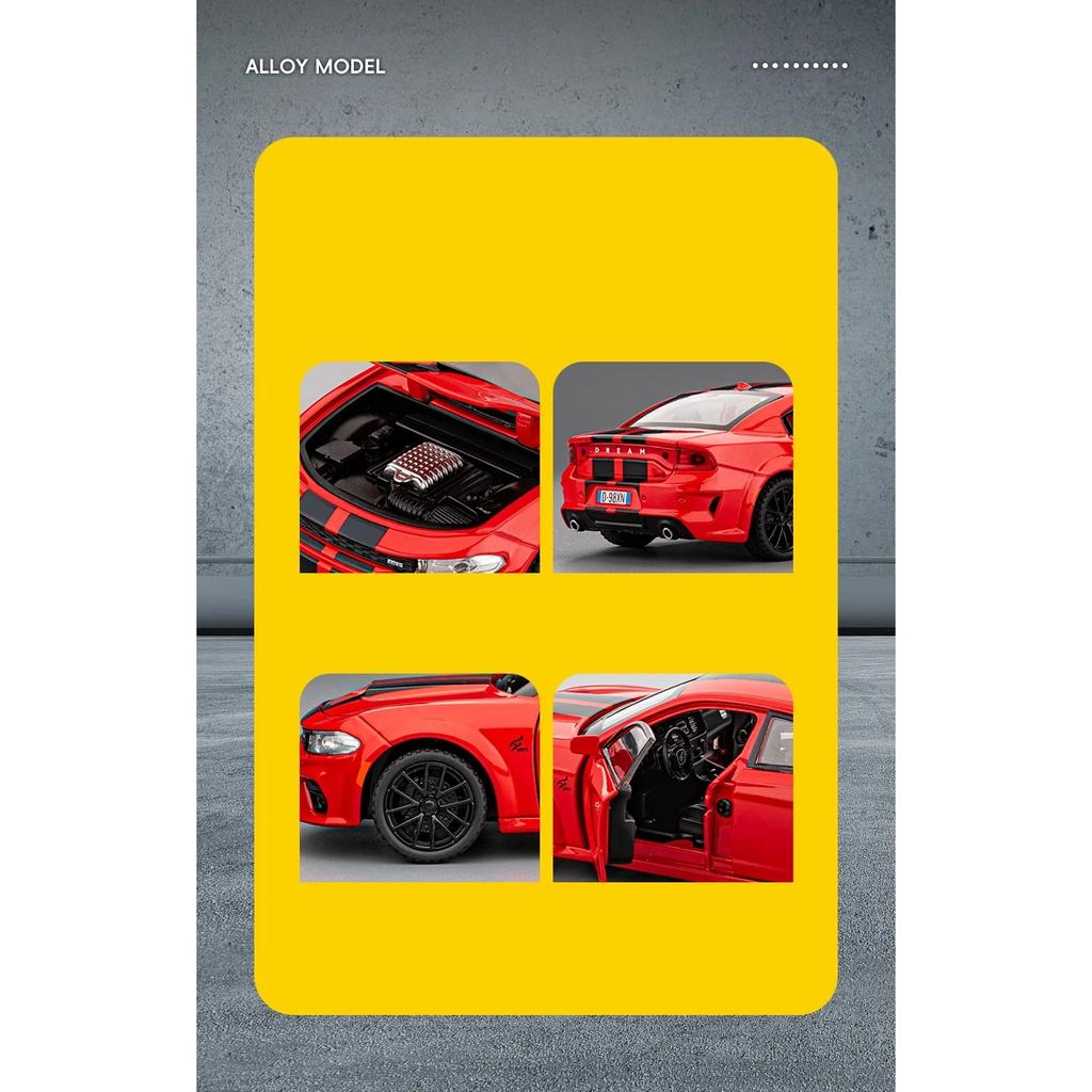 1/32 Dodge Charger SRT Hellcat Alloy Muscle Car Model Sound and Light Pull Back Children's Toy Collectibles Birthday Gift