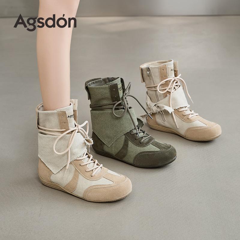Augustine Boxing Boots Women's 2025 New Autumn Super Fire Retro Martin Boots Short Boots High Top Medium Tube Fashion Boots