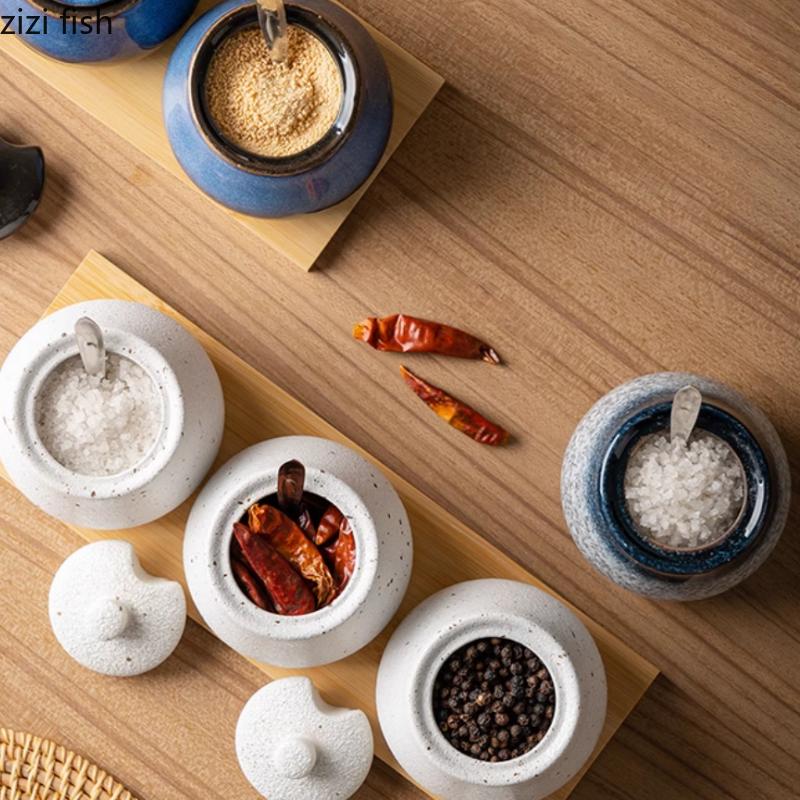 Ceramic Seasoning Jar Set Spice Jar Seasoning Bottle Salt Shaker Spice Container Seasonings Box Kitchen Organizer Storage Jar