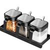 4Pcs with Spoon Seasoning Jars Glass Spice Containers Combination Seasoning Box Set  Kitchen Gadgets