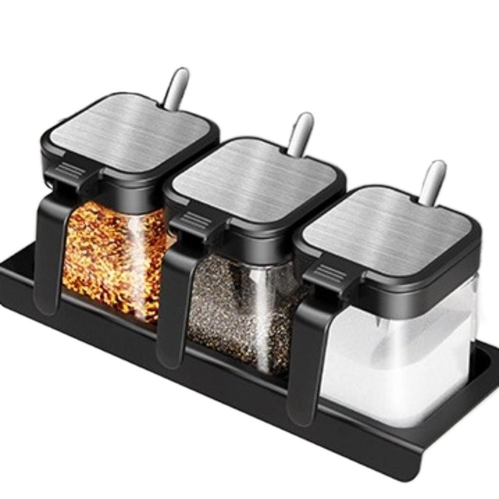 

4 шт. Крышки из нержавеющей стали Банки для приправ с ложкой Контейнеры для специй Кухонные гаджеты чёрный