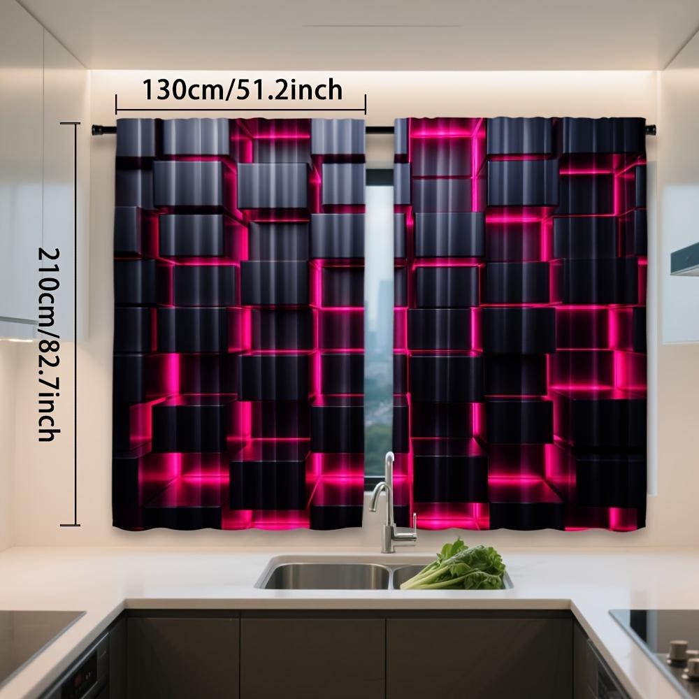 2pcs, Abstract Black Cubes Pink Glow Curtains, Rod pocket design, Machine Washable, All Season Decorative, Designed for Living R