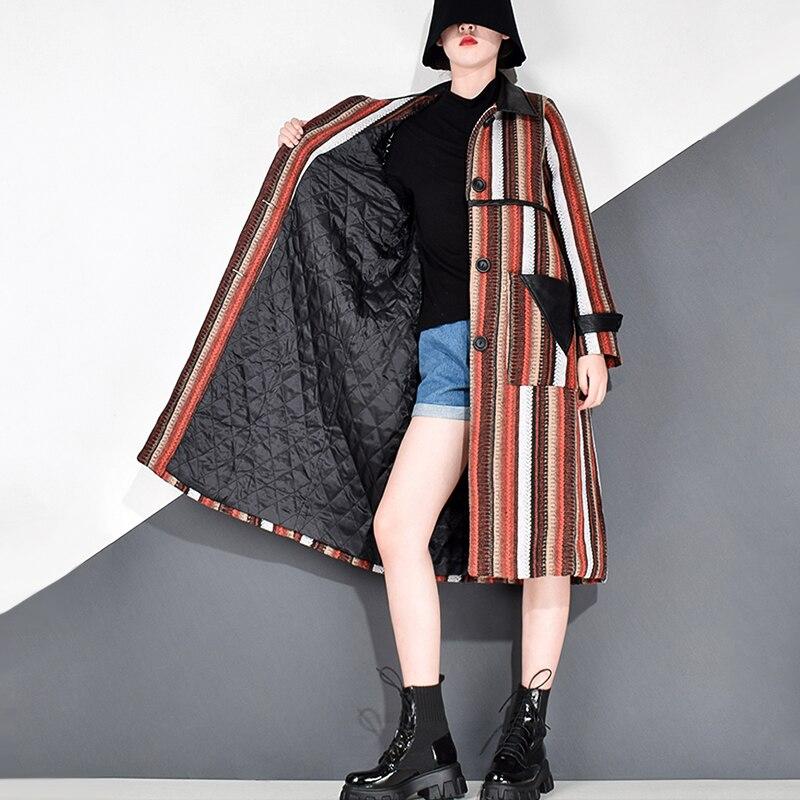 Xitao Patchworkový dámský kabát s dlouhým rukávem, pruhovaný, ležérní směs GCC4183
