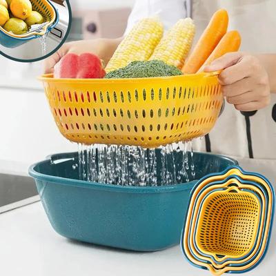 Panier de lavage de cuisine multifonctionnel pour fruits et légumes, panier de drainage à double couche, panier de drainage creux en plastique