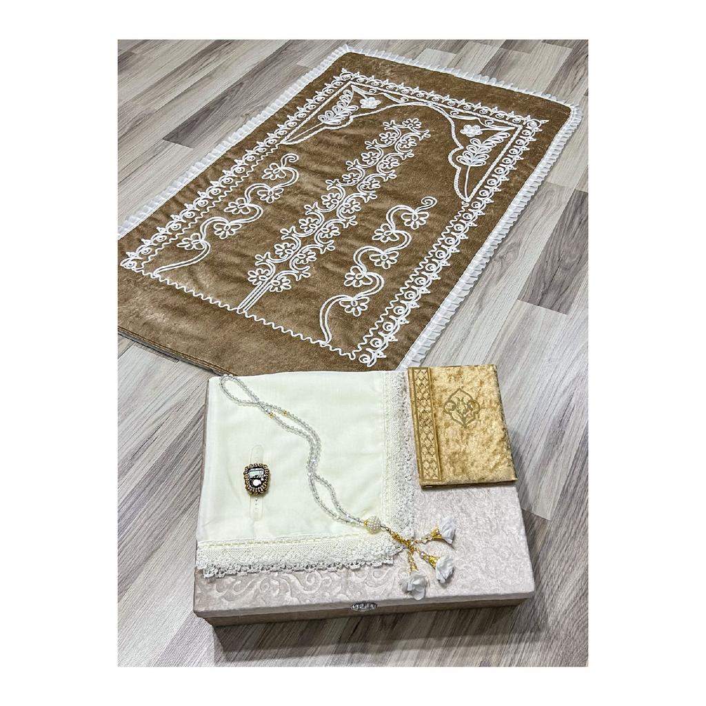 6-teiliges Samt-Gebetsteppich-Set mit Mitgift-Bundle für Braut und Bräutigam
