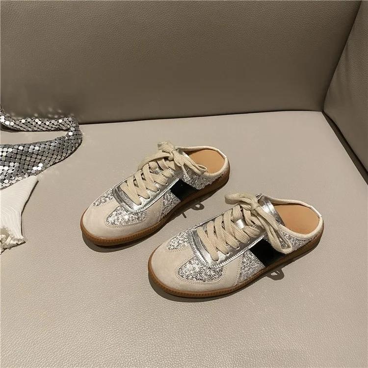 Fashion Women Bling Mules Bright Sequin Slides Shoes Loafers Walking Sneakers Lazy Clogs Platform Summer Creeper Baotou Half Slippers