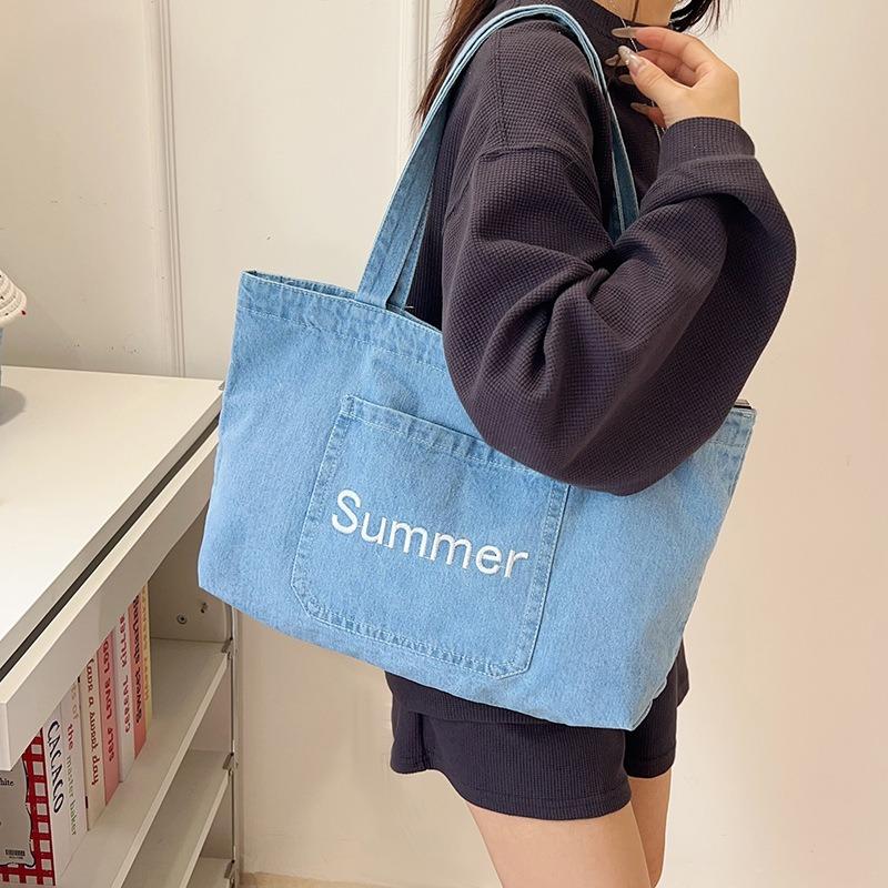 Large-capacity denim bag, fashionable, simple, lightweight, trendy handbag, literary and lazy, one-shoulder underarm bag for women